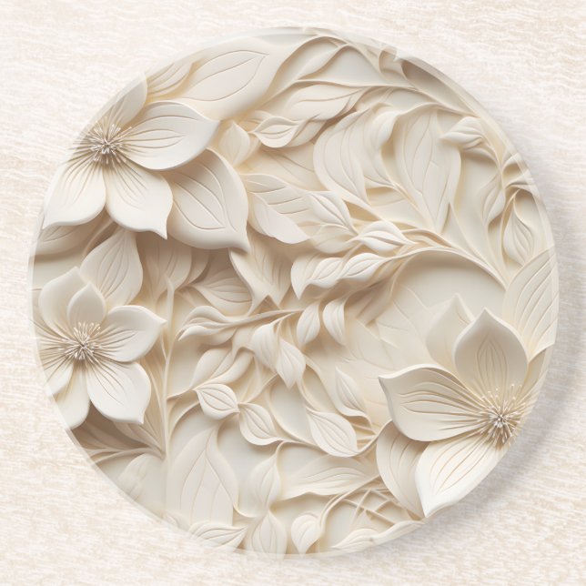 Elegant Embossed 3D Floral Relief Coaster (Front)