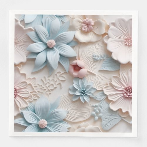 Elegant Embossed 3D Floral Relief Paper Dinner Napkins