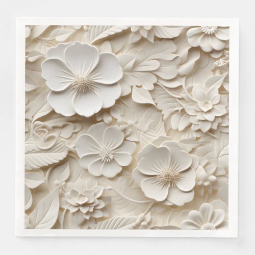 Elegant Embossed 3D Floral Relief Paper Dinner Napkins