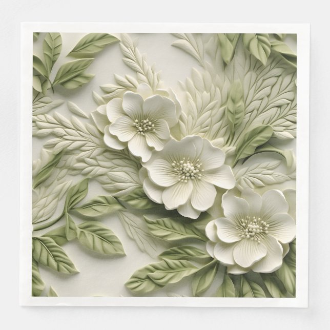 Elegant Embossed 3D Floral Relief Paper Dinner Napkins (Front)