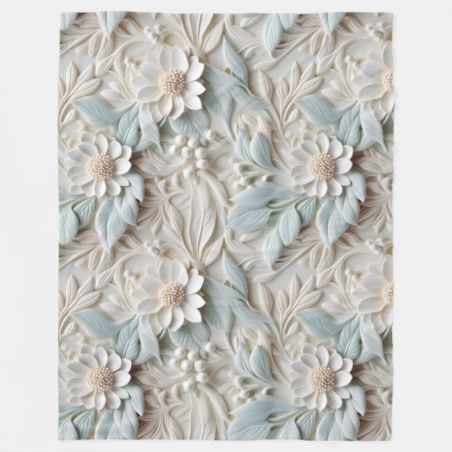 Elegant Embossed 3D Floral Relief Pastel Fleece Blanket (Front)