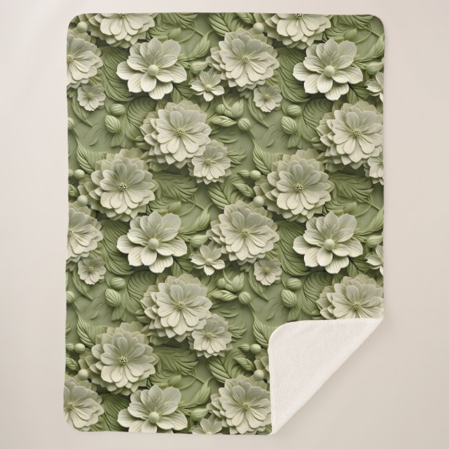 Elegant Embossed 3D Floral Relief Sherpa Blanket (Front)