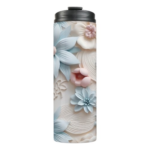 Elegant Embossed 3D Floral Relief Thermal Tumbler