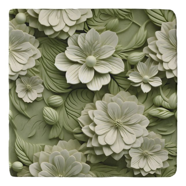 Elegant Embossed 3D Floral Relief Trivet (Front)