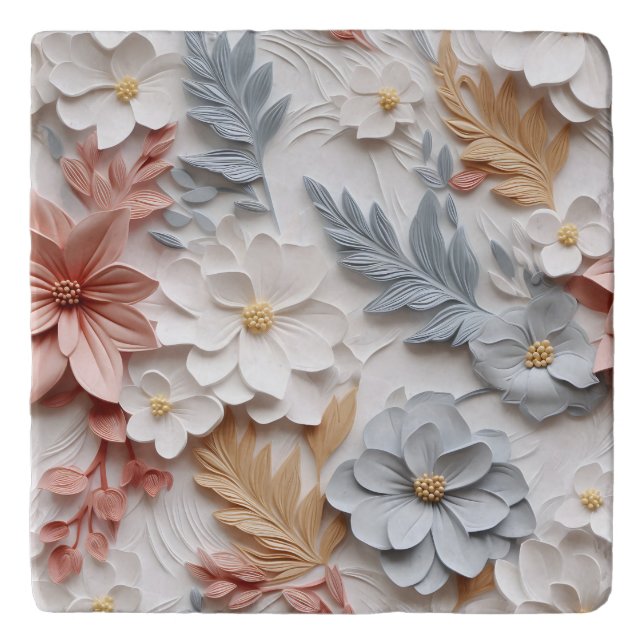 Elegant Embossed 3D Floral Relief Trivet (Front)