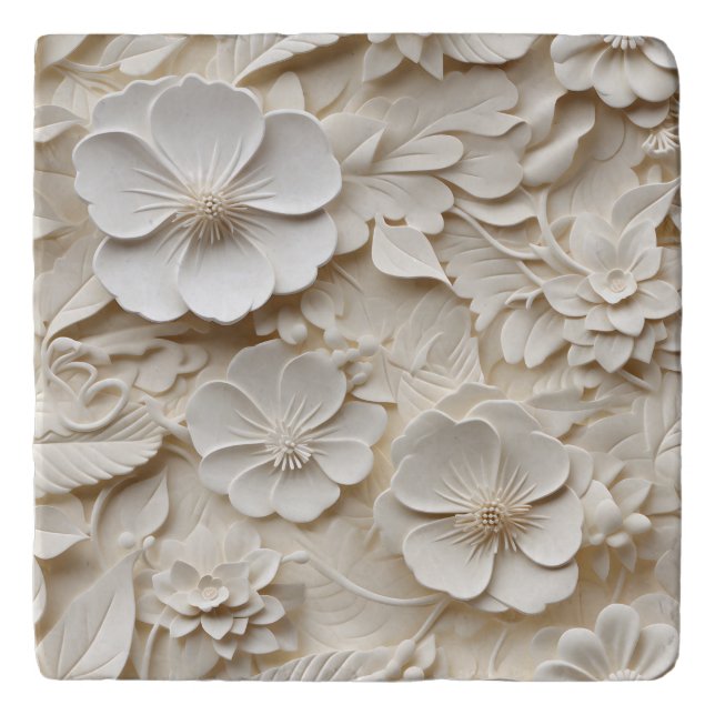 Elegant Embossed 3D Style Floral Relief Trivet (Front)