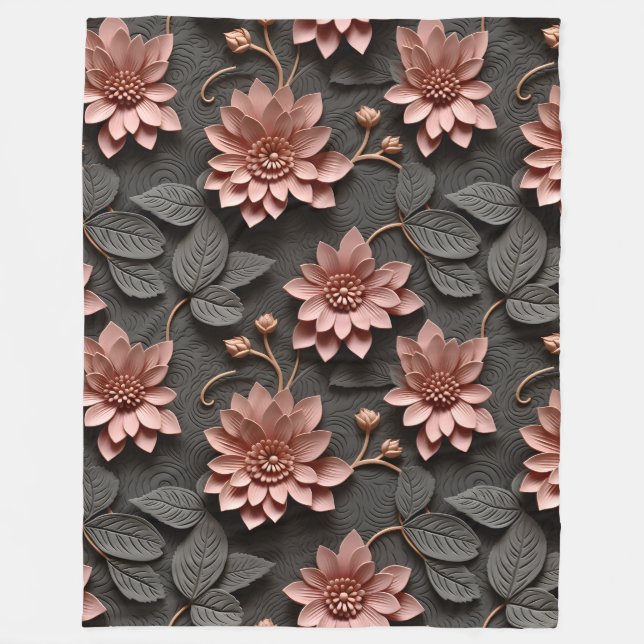 Elegant Embossed 3D Style Pastel Floral Relief Fleece Blanket (Front)