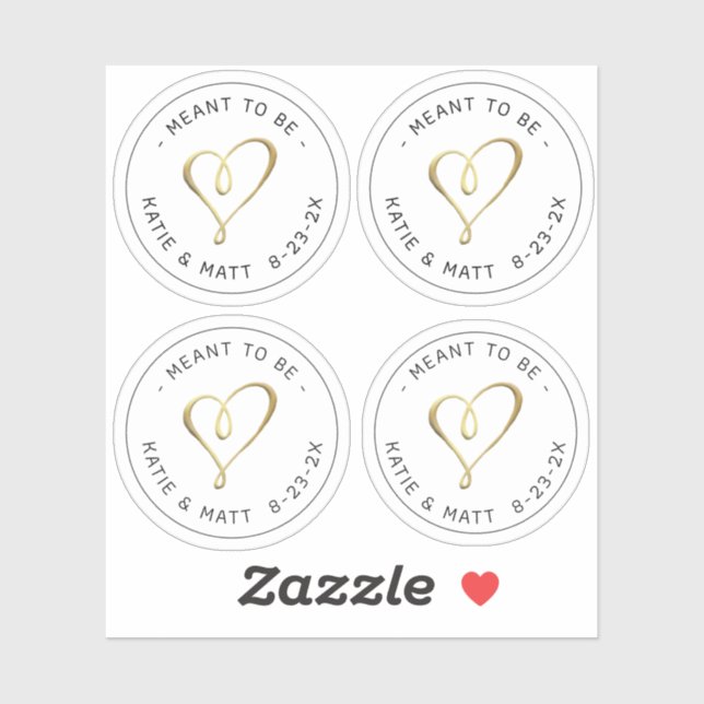 Elegant Embossed Gold Heart Meant to Be Wedding Sticker (Sheet)