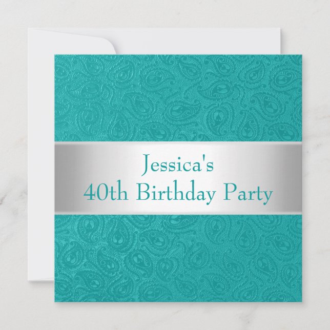 Elegant Embossed Green Blue White Party Invitation (Front)