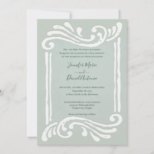 Elegant Embossed Jade Green Wedding Invitation