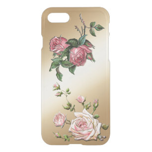 Elegant Embossed Pink Roses on Gold Background iPhone SE/8/7 Case