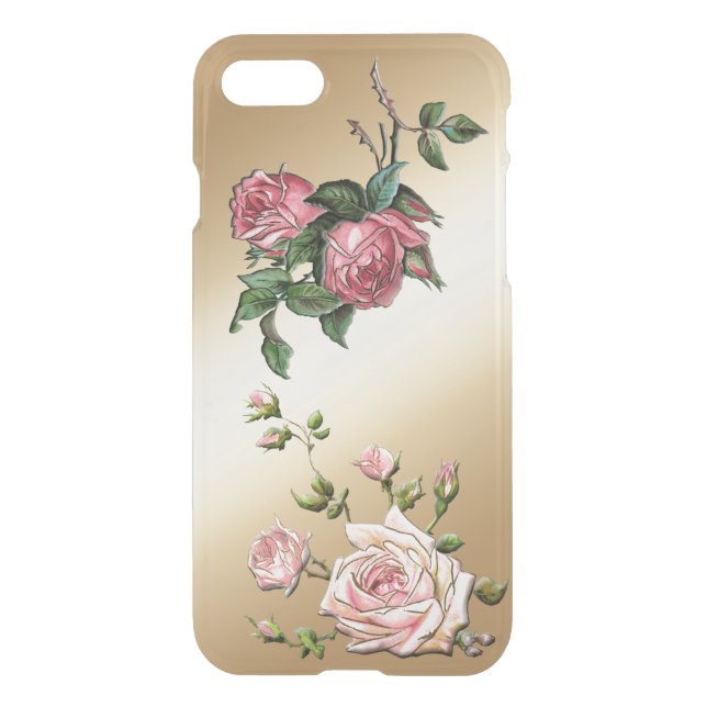 Elegant Embossed Pink Roses on Gold Background Uncommon iPhone Case (Back)