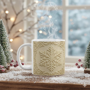 Elegant Embossed Snowflake Holiday Art Coffee Mug