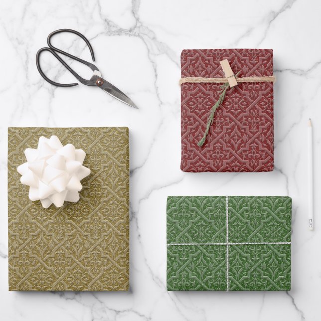 Elegant Embossed Style Holiday Quatrefoil Wrapping Paper Sheets (Front)