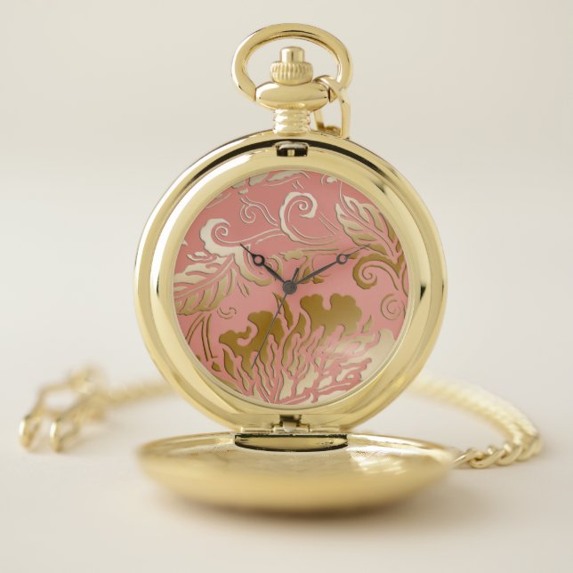Elegant Embossed Style Rose Gold Floral Pocket Watch (Inside)