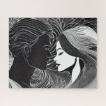 Elegant Embrace: Black &amp; White Love Story Jigsaw Puzzle