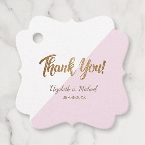 Elegant Embrace Personalized Pink  Gold Wedding Favor Tags