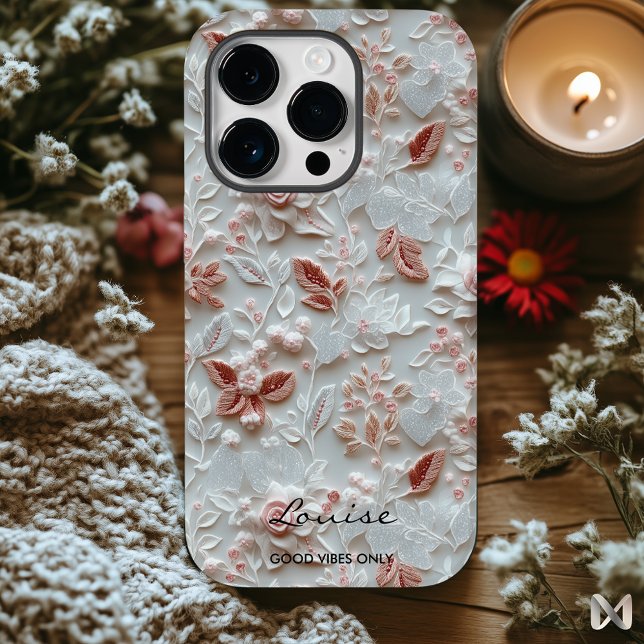 Elegant Embroidered Blush Floral Pattern Case-Mate iPhone Case (Creator Uploaded)