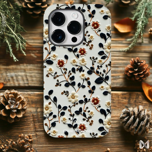Elegant Embroidered Botanical Floral Pattern Case-Mate iPhone Case (Creator Uploaded)