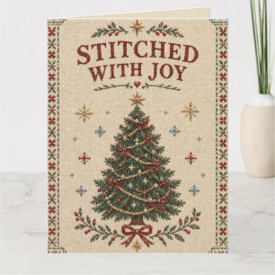 Elegant Embroidered Christmas, Vintage Needlepoint Card