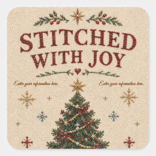 Elegant Embroidered Christmas, Vintage Needlepoint Square Sticker