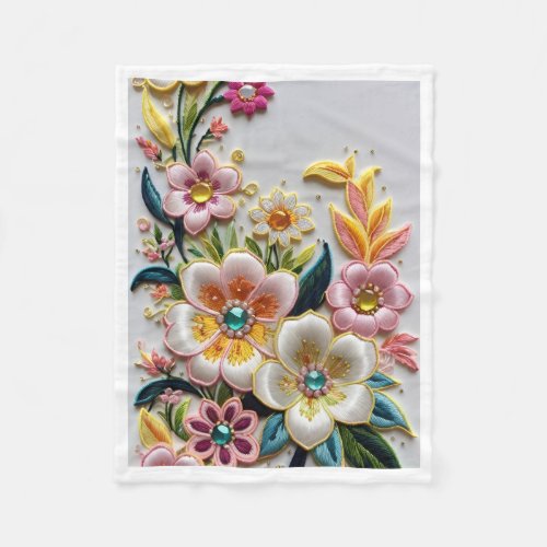 Elegant Embroidered Floral Style Fleece Blanket