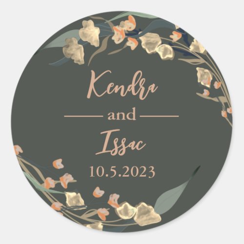 Elegant Emerald and Beige Boho Botanical  Classic Round Sticker