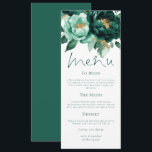 Elegant Emerald and Gold Florals Wedding Menu Card<br><div class="desc">Elegant Emerald and Gold Florals Wedding Menu Card. Available digitally and printed. Beautiful flowers border the top,  with an elegant script for Menu and easy to personalise the rest of the text to your requirements.</div>
