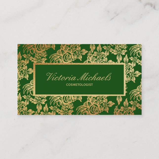 Elegant Emerald and Gold Foil Look Business Card (Front)