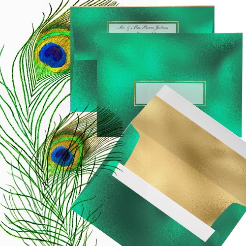 Elegant Emerald and Gold Foil Look Envelope
