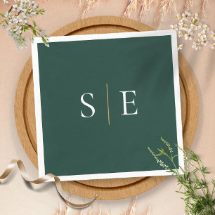 Elegant Emerald And Gold Monogram Minimalist Napkins