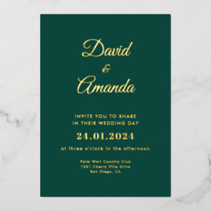 Elegant Emerald and Gold Wedding Foil Invitation