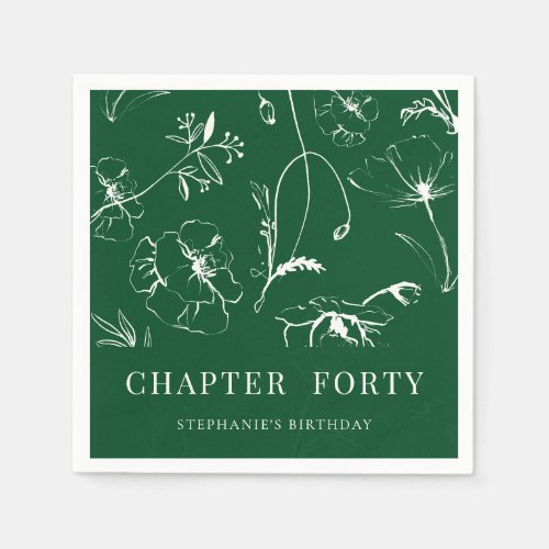 Elegant Emerald and Ivory Chapter 40th Birthday Napkins