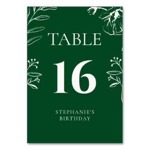 Elegant Emerald and Ivory Floral Birthday Table Number