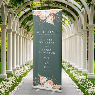 Elegant Emerald Boho Chic Floral Wedding Welcome Retractable Banner