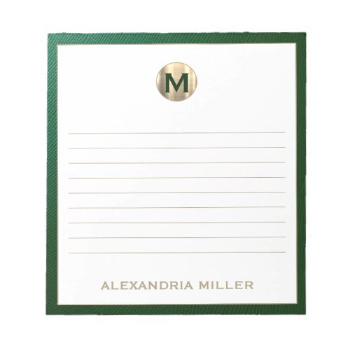 Elegant Emerald Brushed Gold Monogram Notepad
