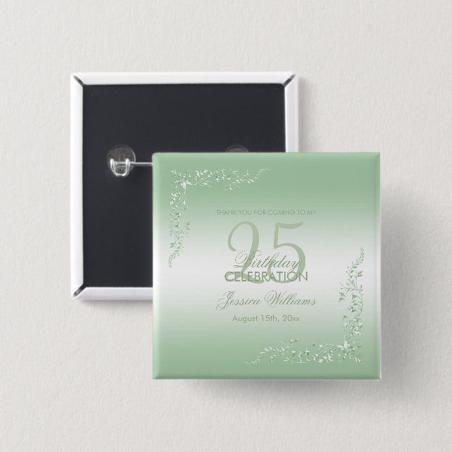 Elegant Emerald Decoration 25th Birthday   Button (Front & Back)