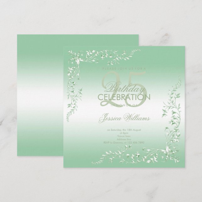 Elegant Emerald Decoration 25th Birthday  Invitation (Front/Back)