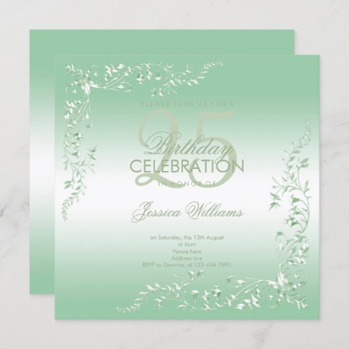 Elegant Emerald Decoration 25th Birthday  Invitation