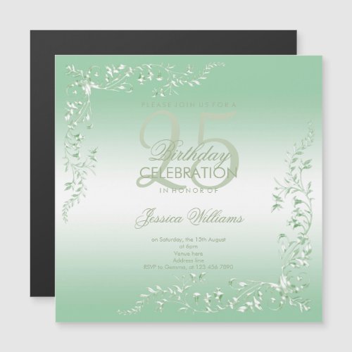 Elegant Emerald Decoration 25th Birthday  Magnetic Invitation