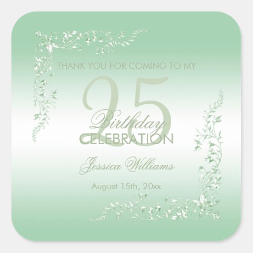 Elegant Emerald Decoration 25th Birthday   Square Sticker