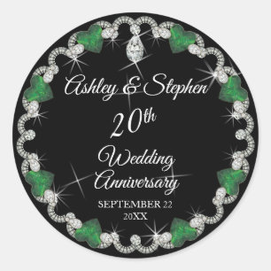 Elegant Emerald Diamonds 20th Wedding Anniversary Classic Round Sticker