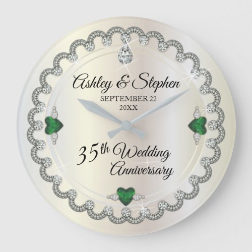 Elegant Emerald Diamonds 35th Wedding Anniversary Large Clock