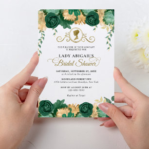 Elegant Emerald Floral Victorian Bridal Shower Invitation