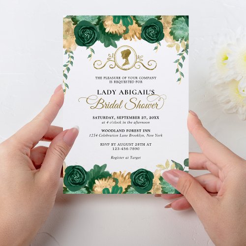 Elegant Emerald Floral Victorian Bridal Shower Invitation