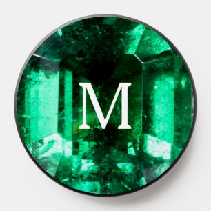 Elegant Emerald Gemstone & Monogram PopSocket
