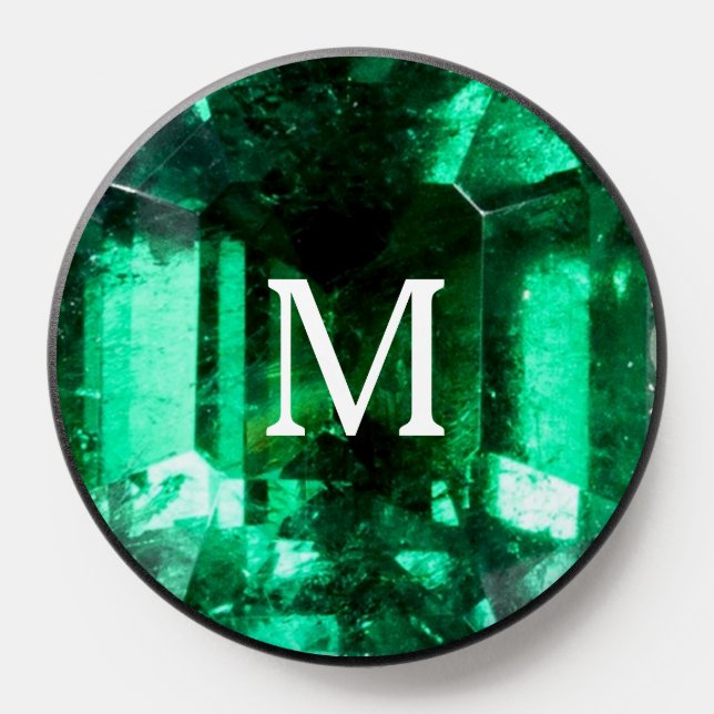 Elegant Emerald Gemstone & Monogram PopSocket (Popsocket)