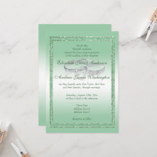 Elegant Emerald Glitter & Silver Wedding Rings Invitation