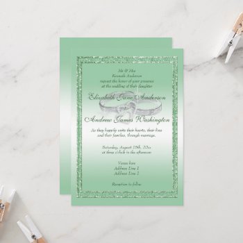 Elegant Emerald Glitter & Silver Wedding Rings Invitation by shm_graphics at Zazzle