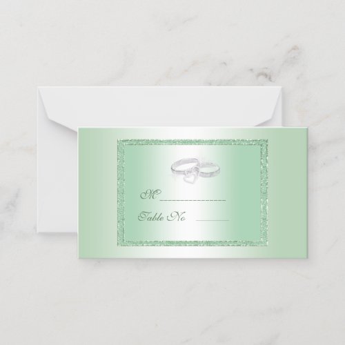 Elegant Emerald Glitter  Silver Wedding Rings Place Card